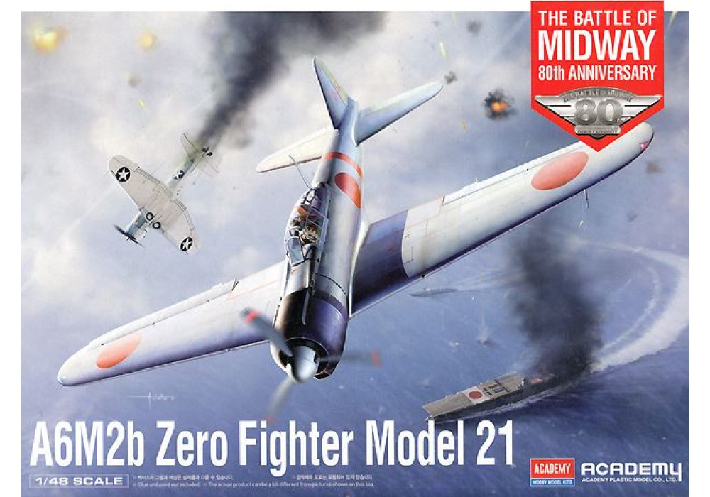 Academy 12352 Сборная модель Mitsubishi A6M2b Zero Fighter Model 21 The Battle of Midway 1:48