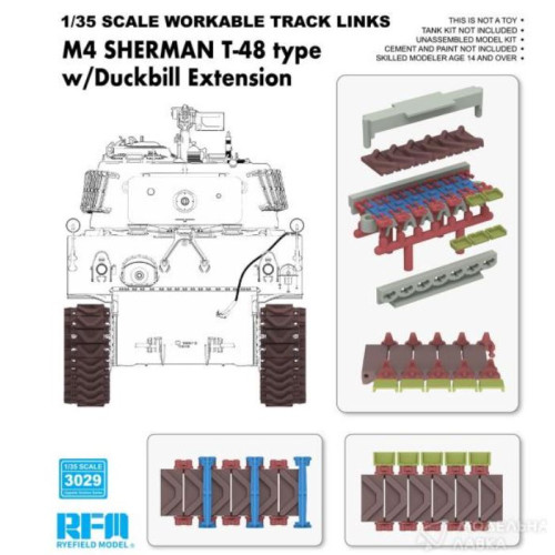 RFM RM-3029 Траки наборные M4 SHERMAN T-48 type workable tracks with duckbill extension Plastic 1:35