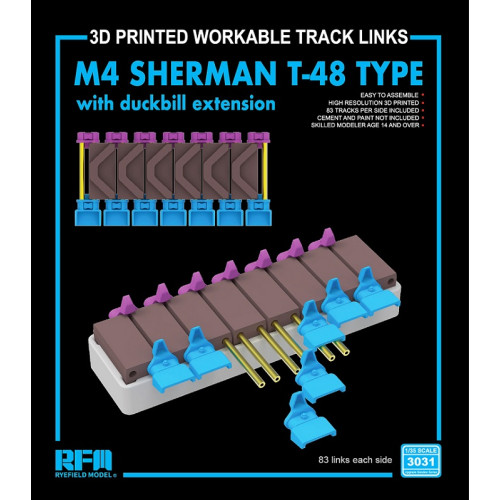 RFM RM-3031 Траки наборные M4 SHERMAN T-48 type workable tracks w/ duckbill extension (3D) 1:35