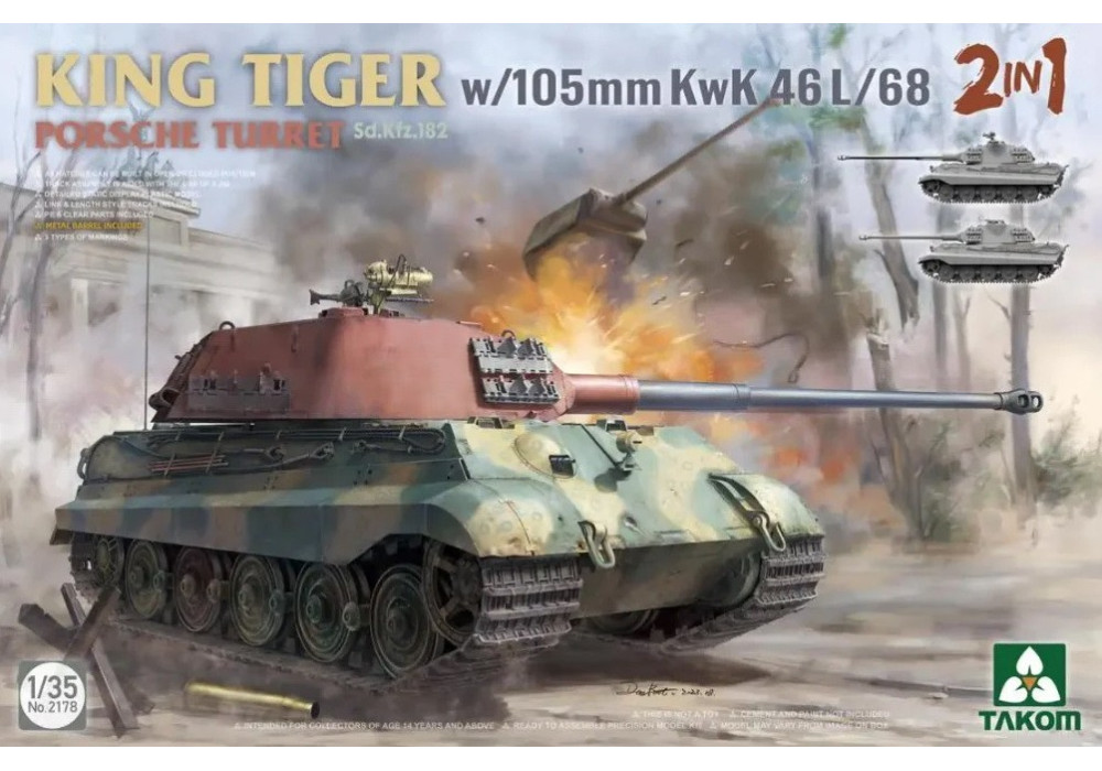 Takom 2178 Сборная модель Sd.Kfz.182 King Tiger Porsche turret w/105m KwK 46 L/68 2 in 1 1:35